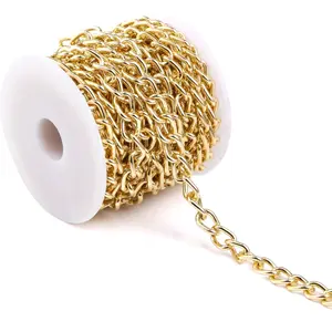 16.4Feet Gold Plated Brass Curb Chain Twisted Chunky Link Chains Bulk with Spool for Jewelry Making