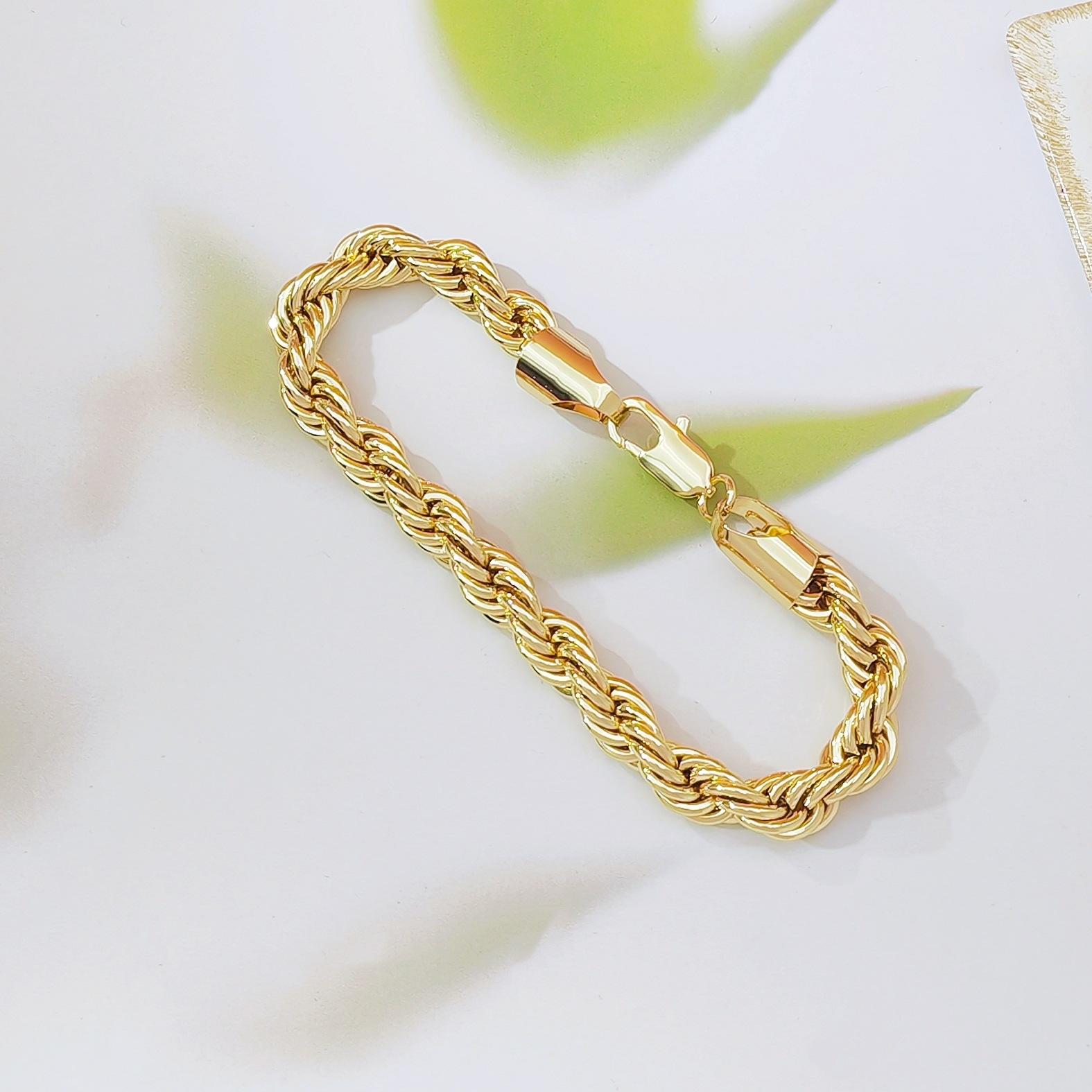 Gold Plated Twisted Rope Chain Bracelet for Women & Men, Punk Edgy Street Style Jewelry, Minimalist Bold Design with High-End Luxury Feel, Trendy Statement Bracelet for Daily Wear & Parties