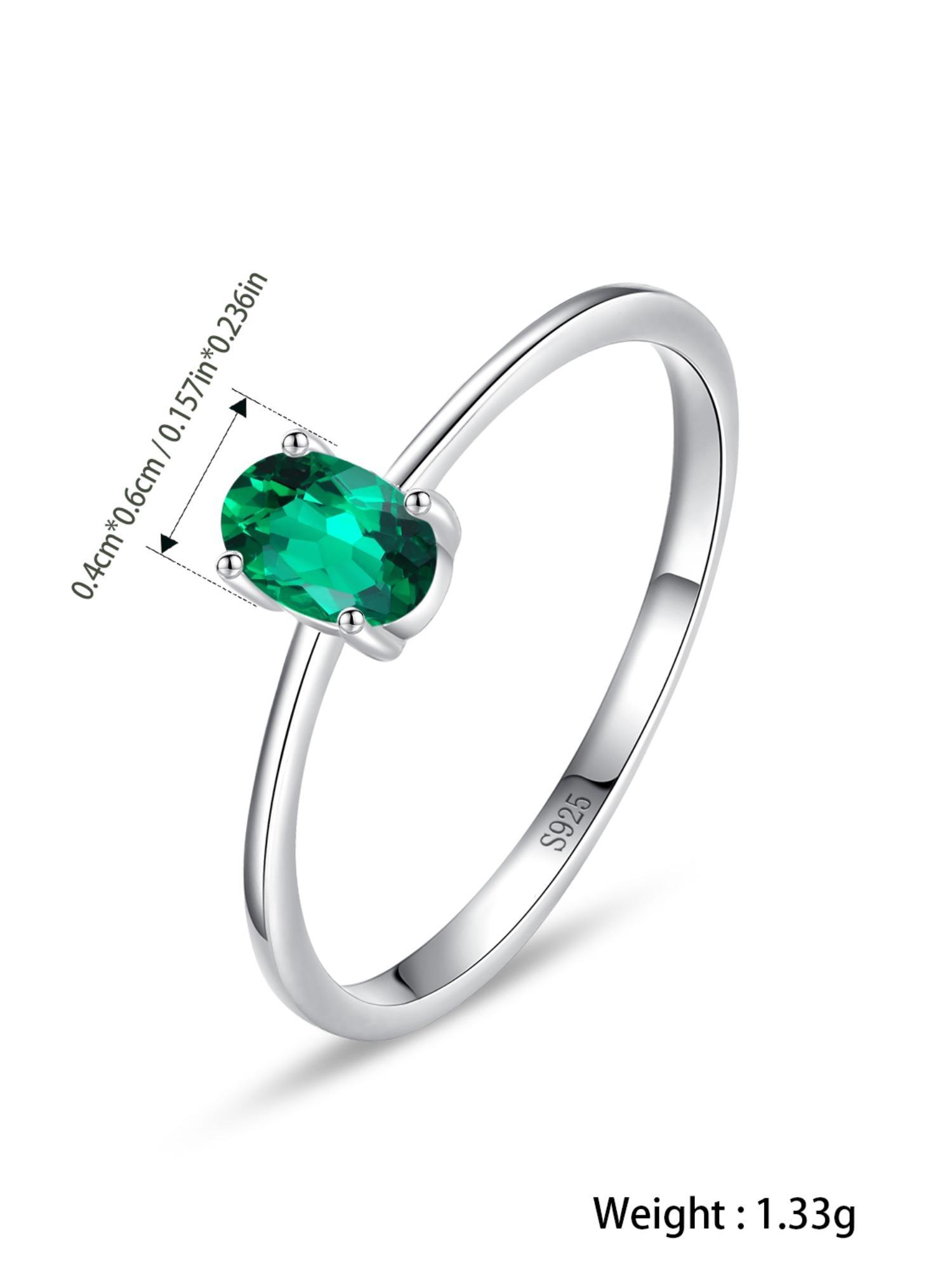 925 Sterling Silver Minimalism Oval Shining Green Zircon Ring, Fashion Jewelry for Party, Daily Clothing Decor, Trendy All-match & Exquisite Jewelry for Birthday Gift