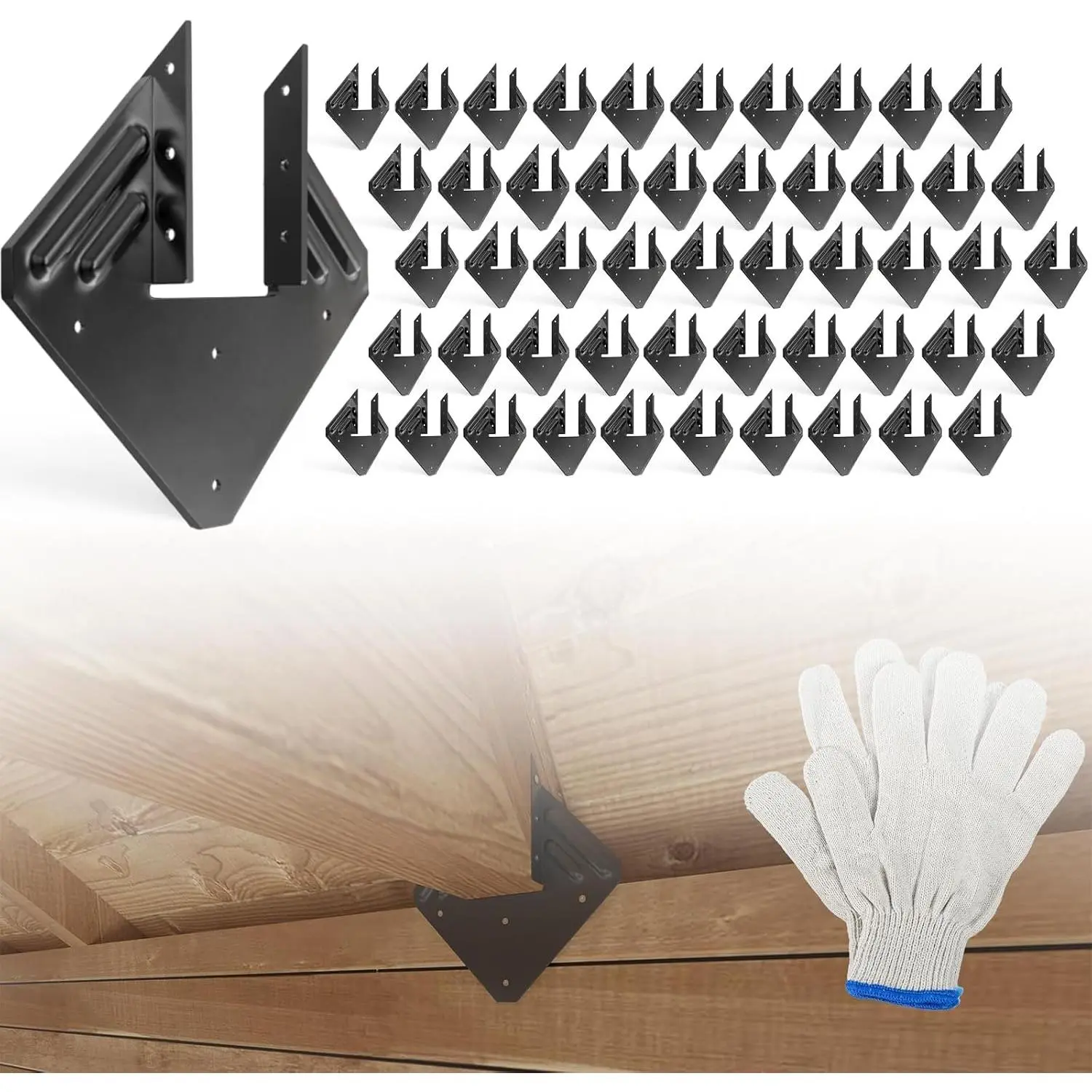 50 count 14-Gauge Hurricane Ties for Rafter, Black Hurricane Straps Brackets | Hot Dip Galvanized Black Joist Hangers Fit 2x4 2x6 Truss, Hurricane Clips for Roofing  Timber with Gloves