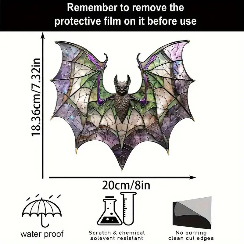 Stained Glass Bird Acrylic Suncatcher Hanging Ornament, Halloween Bat Crow Owl Cardinal Hummingbird Window Sun Catcher Decor, Waterproof Colorful Animal Pendant for Home Garden Outdoor Wall Window Decor Gift