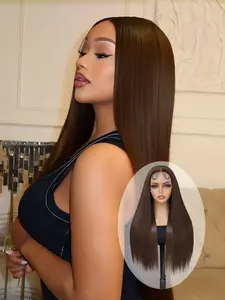 28-Inch Chocolate Lace Front HD Synthetic Wig, Natural Baby Hair, Comfortable Mesh Cap, Ideal for Live Streaming, Dating, Photography