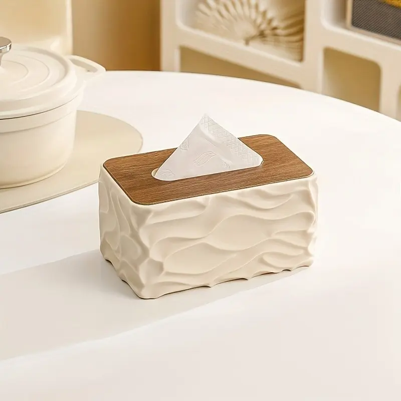 Nordic Style Paper Towel Holder, Wood Grain Lid, Large Napkin Dispenser, Bathroom Decor, Suitable for Bedroom, Living Room, Dormitory