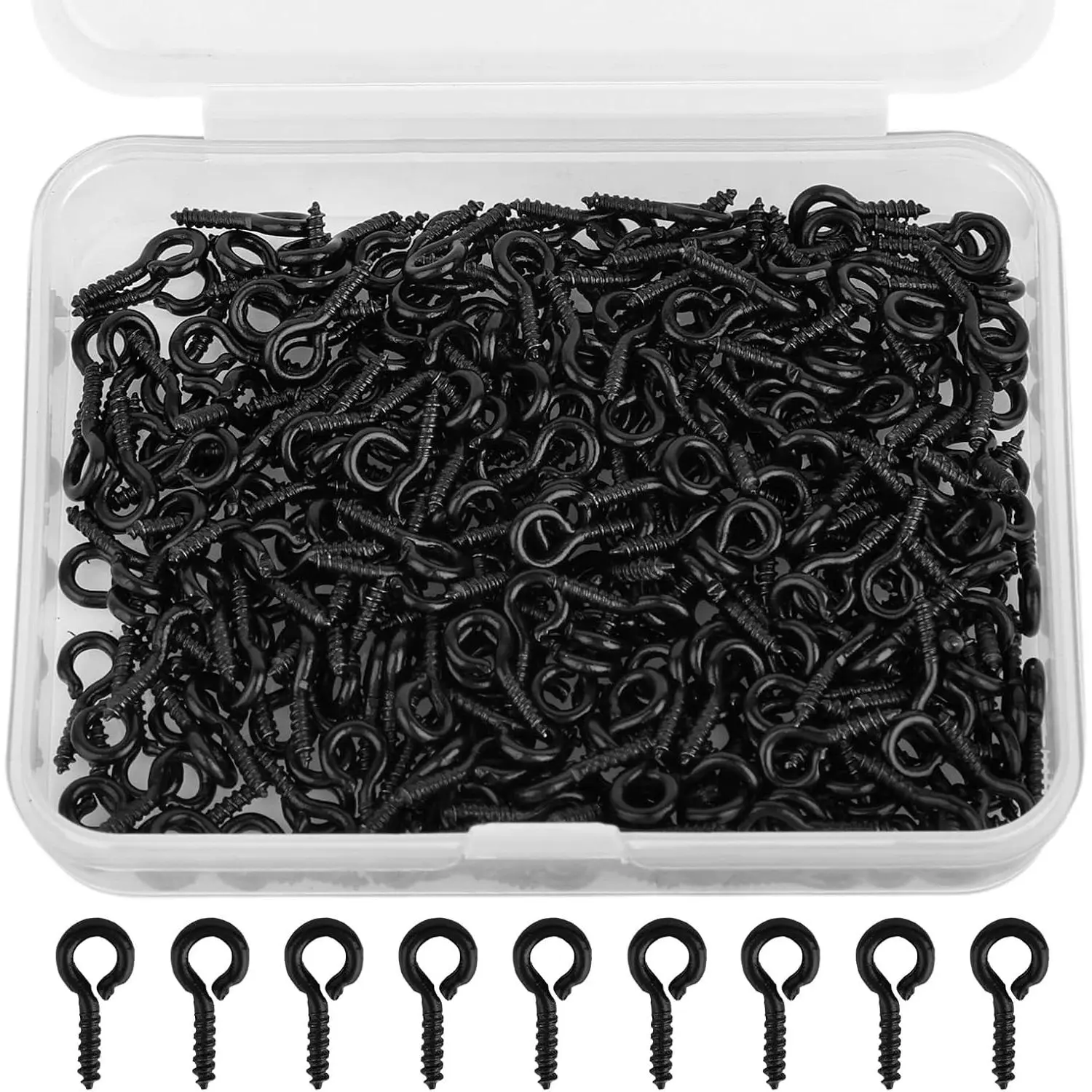 300 count Small Screw Eye Pins, 10mm x 5mm Eye Hook Mini Screw Eyelet Pin for DIY Art Crafts Bead Charms  Making Finding Cork Top Bottles (Black)