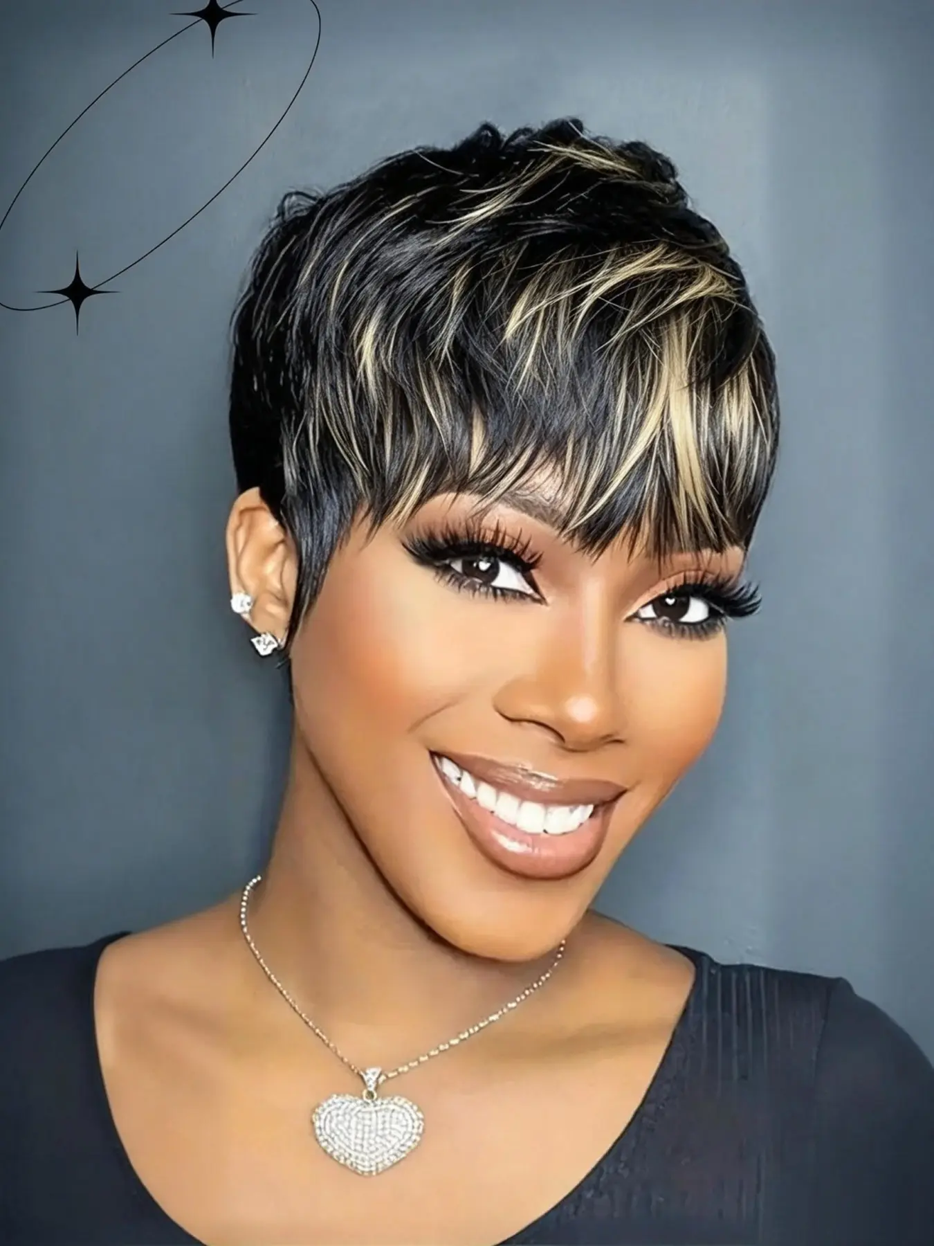 7.5-Inch Short Pixie Cut Hair Wigs for Black Women, Gorgeous Fluffy Wigs with Bangs, Synthetic Wigs for Parties and Daily Use