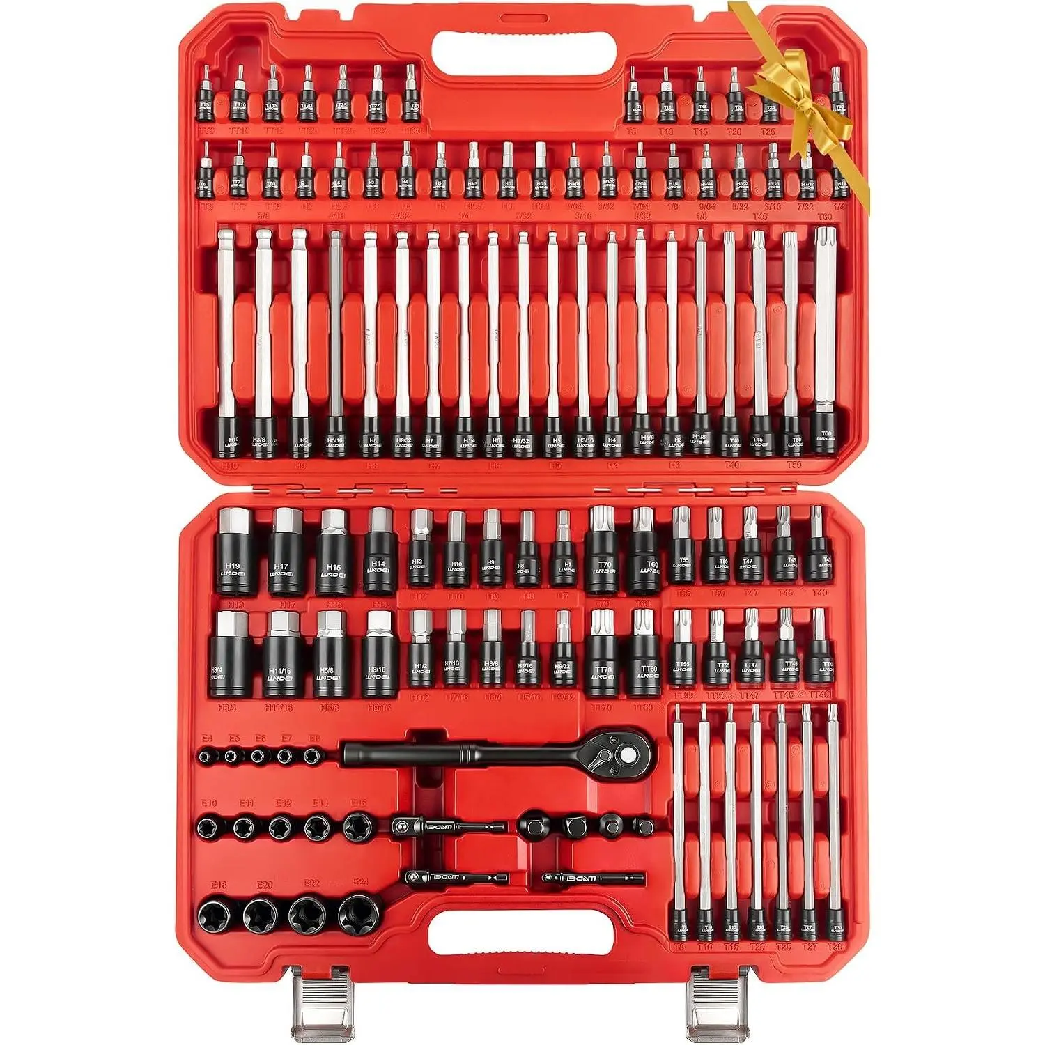 115 count Torx & Allen Bit Socket Set 1/4 3/8 1/2" Drive | Extra Long & Tamper Proof Torx, Hex & Ball Hex, S2 Steel, SAE/Metric, Ratchet & Adapters, for Auto, Machinery & Industrial