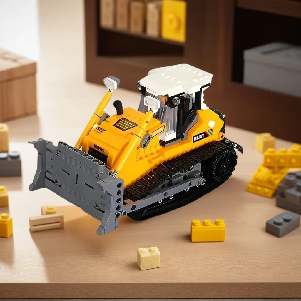 Mechanical Transmission Tracked Bulldozer Model, Complete Engineering Layout, Adjustable Blade, Track Movement with Shock Absorption
