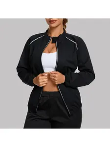 Women's Sauna Sweat Exercise Jacket Silver-Coated Sauna Suit Long Sleeve Workout Top with Full Zip