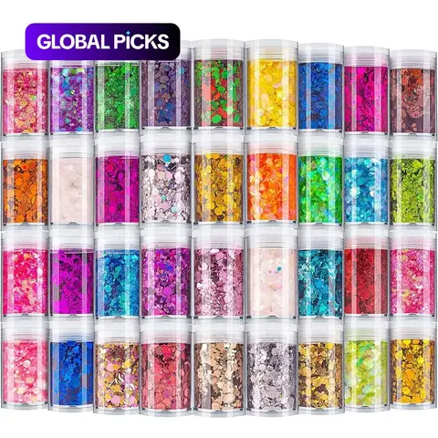 36 Colors 5g Glitter Powder Set, Glitter Kit, Chunky and Fine Sequins for Nail Art, Nail Art Supplies, Nail Art Products, Glitter Nails, Face & Body Makeup, Resin Crafts, Cosmic Shimmer for Stage, Parties, DIY Projects