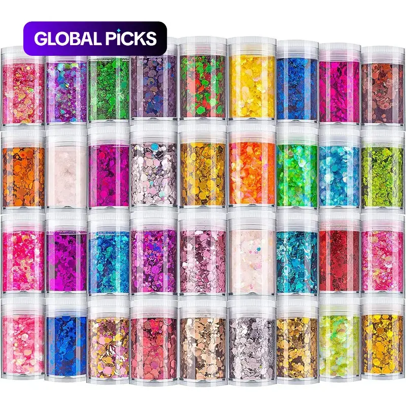 36 Colors 5g Glitter Powder Set, Glitter Kit, Chunky and Fine Sequins for Nail Art, Nail Art Supplies, Nail Art Products, Glitter Nails, Face & Body Makeup, Resin Crafts, Cosmic Shimmer for Stage, Parties, DIY Projects