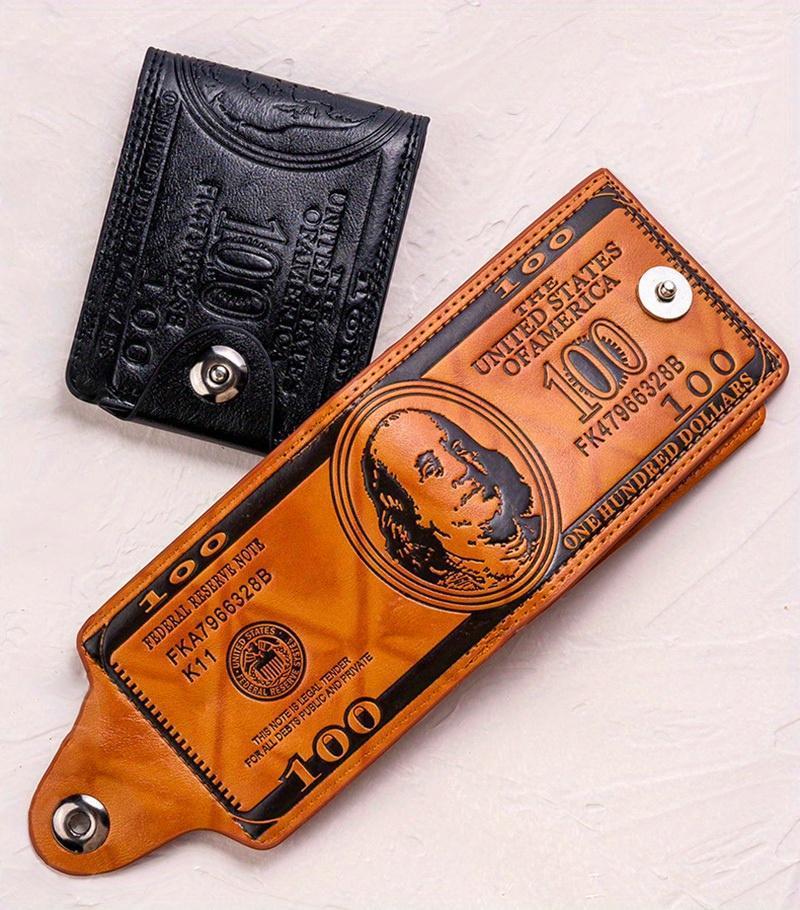 Retro Banknote Design Wallet, Unisex Slim Snap-Closure Coin Purse with Multiple Card Slots, Black & Brown Durable for Everyday Use