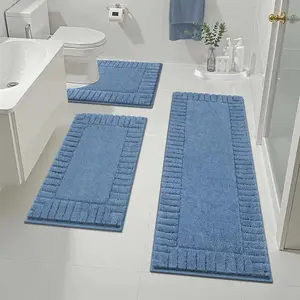Bathroom Rugs Sets 3 Piece Bathroom Shower Rugs with U-Shaped Contour Toilet Mat Absorbent Microfiber Plush Bath Mats Non Slip Bath Rugs Machine Washable Shaggy Bath Mat Set