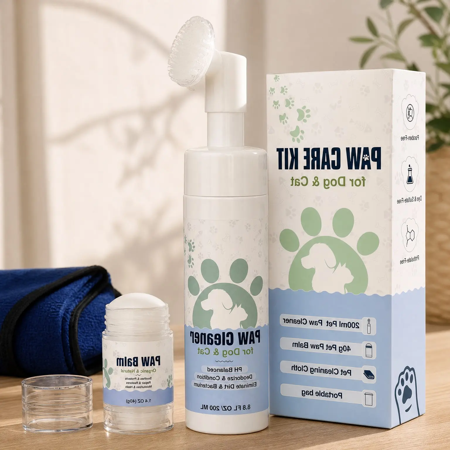 Dog Paw Cleaner Kit with Paw Balm, No-Rinse Foam, and Silicone Brush – Removes Dirt While Moisturizing PawsGift