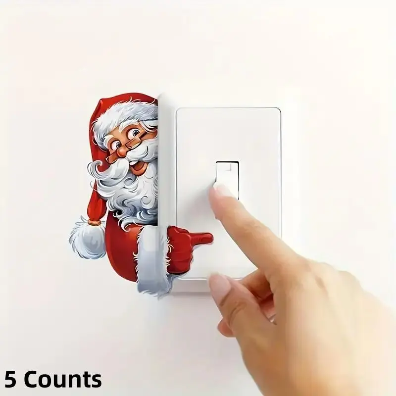 5 Counts Christmas decoration wall stickers, switch stickers, home background walls, sacred decorations, socket background wall decorations, Santa Claus holiday decorations