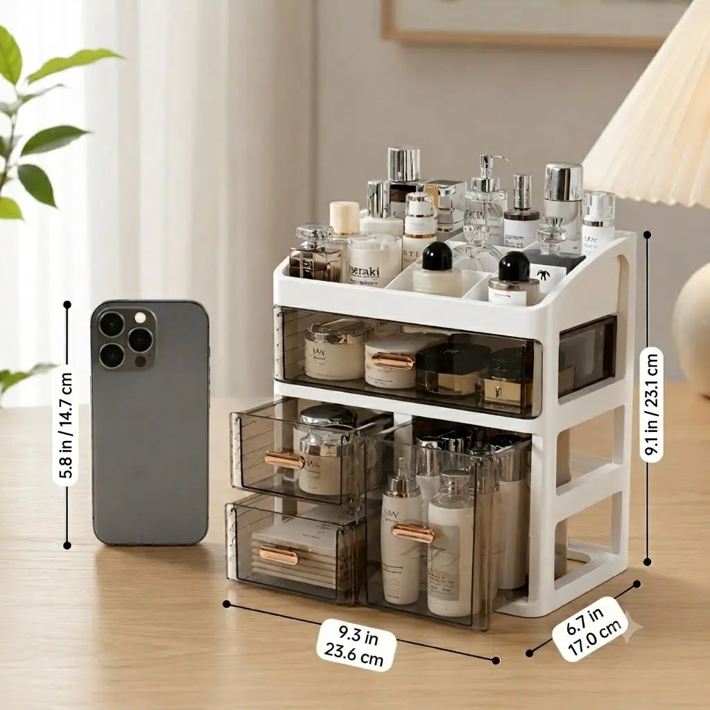 Large Capacity Drawer Desktop Organizer Box, Simple Home Storage Container, Easy Access, Suitable for Bedroom, Bathroom, Desk, Family, Students, Renters