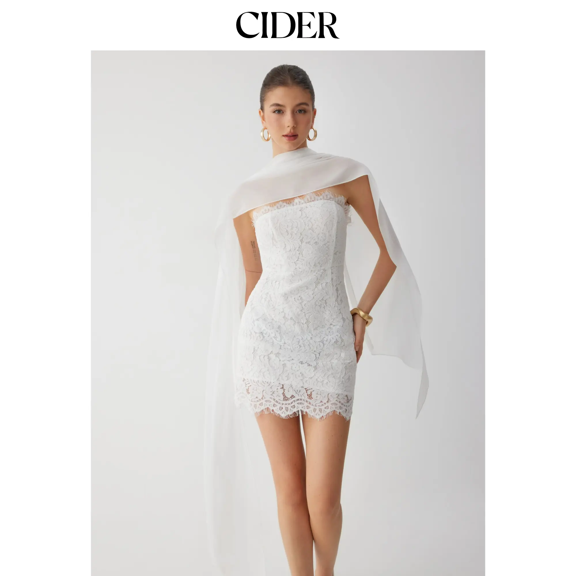 Cider Lace Cotton-blend Bandeau Bodycon Mini Dress With Scarf