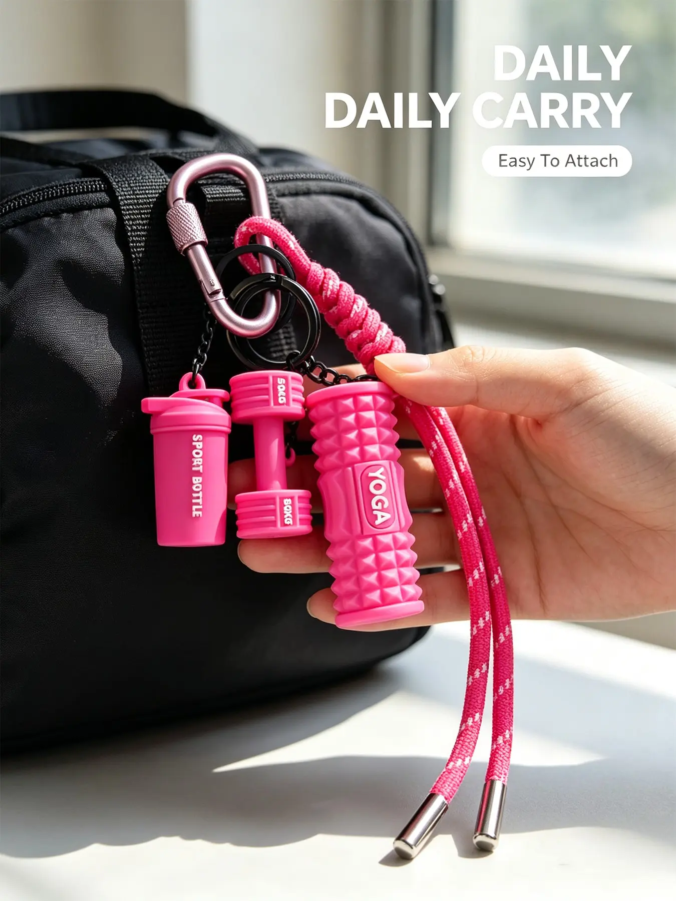 Fitness Mini Dumbbell Yoga Roller Water Bottle Keychain, Sport Gym Silicone Charm With Braided Wrist Lanyard Carabiner, Cute Backpack Bag Pendant Streetwear Accessories Gift For Fitness Enthusiasts Teen Boys Girls