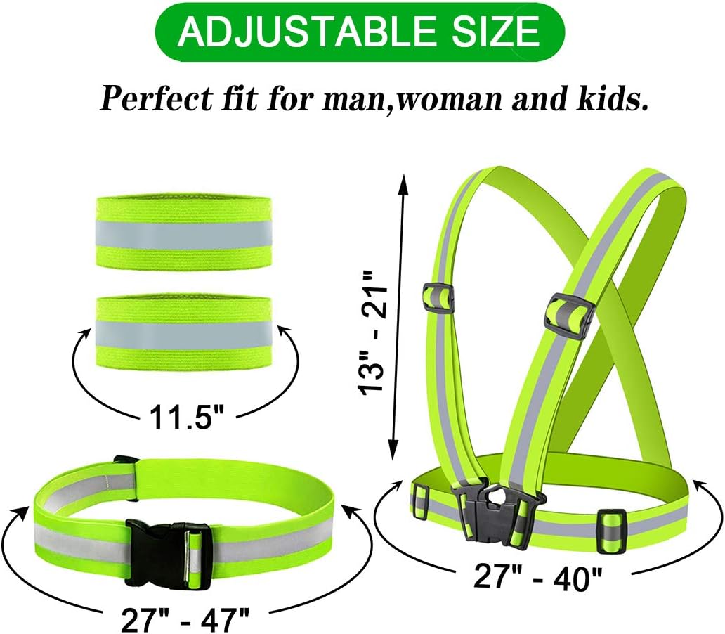 Reflective Vest, Reflective Glow Belt with 2Pack Reflector Armbands, Adjustable Elastic Safety Vest Outdoor Reflective Belt High Visibility, Ultralight & Comfy for Running, Jogging, Walking, Cycling,