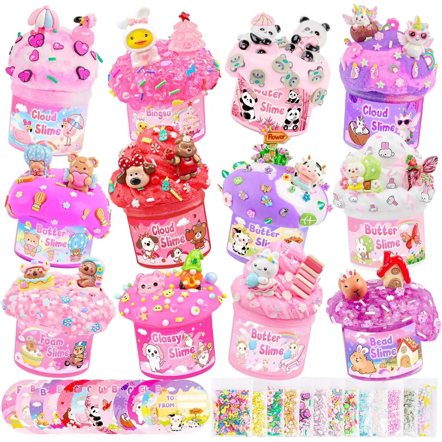 12 Pack Slimes, Pink Slime Kids, Clear Butter Cloud Slime kit for Girls Ages 8-12, for Kids Slime Party Favors Goodie Bag Easter Basket Stuffers, 4 5 6 7 8 9 10 Year Old Girl Birthday Gift Cute Stuff