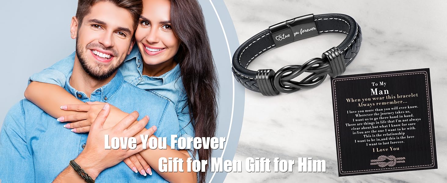 YADOCA Mens Bracelet to My Man, Leather Bracelet Gift for Him Love You Forever Mens Husband Boyfriend Couple Valentines Day Birthday Gift