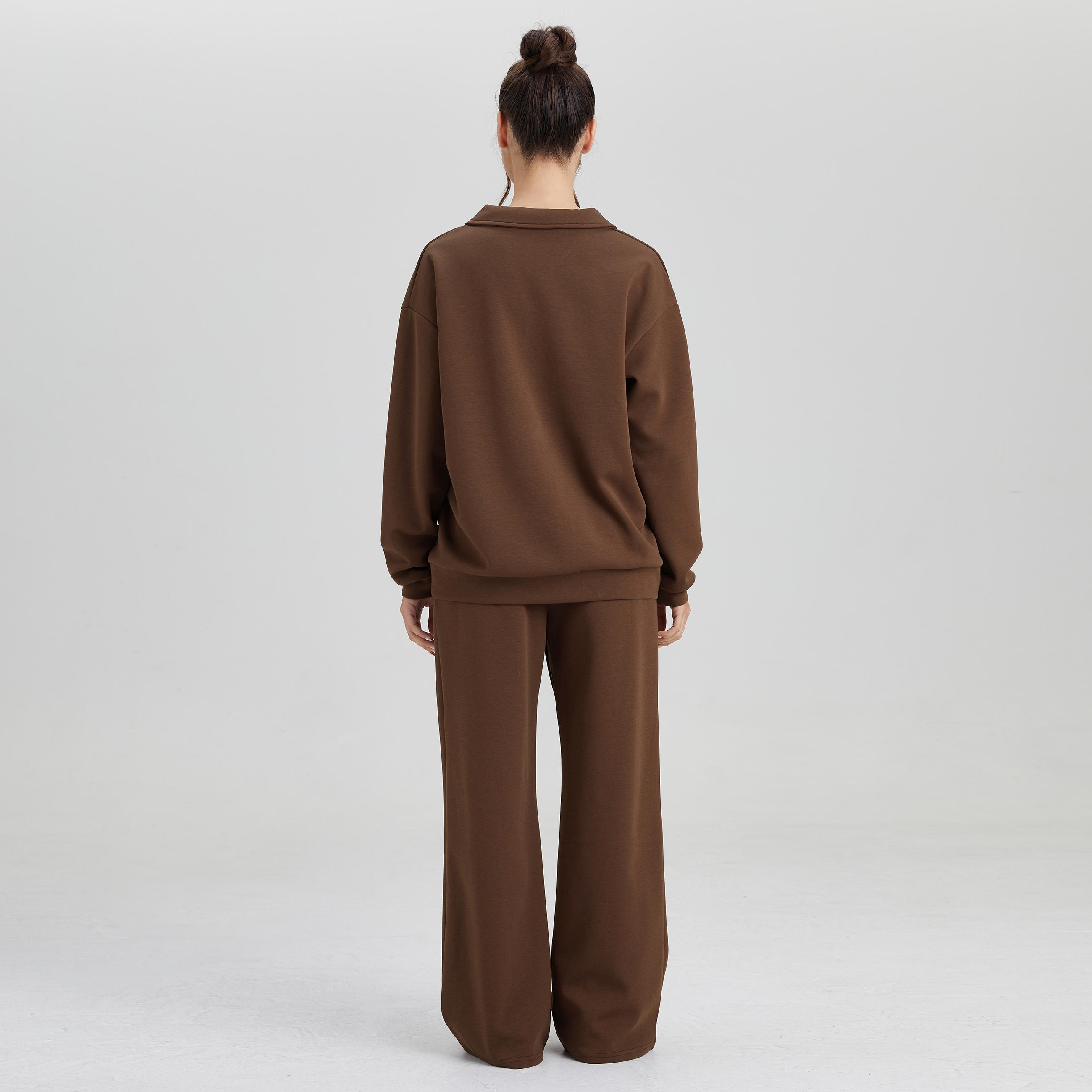 Women's Minimalist Solid Color Split-Neck Sweatshirt, Simple Style Loose Long Sleeve Top, Lady Casual Comfort Outfit