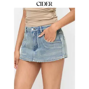 Cider Washed Denim Mid Rise Slim Metal button Ultra Shorts