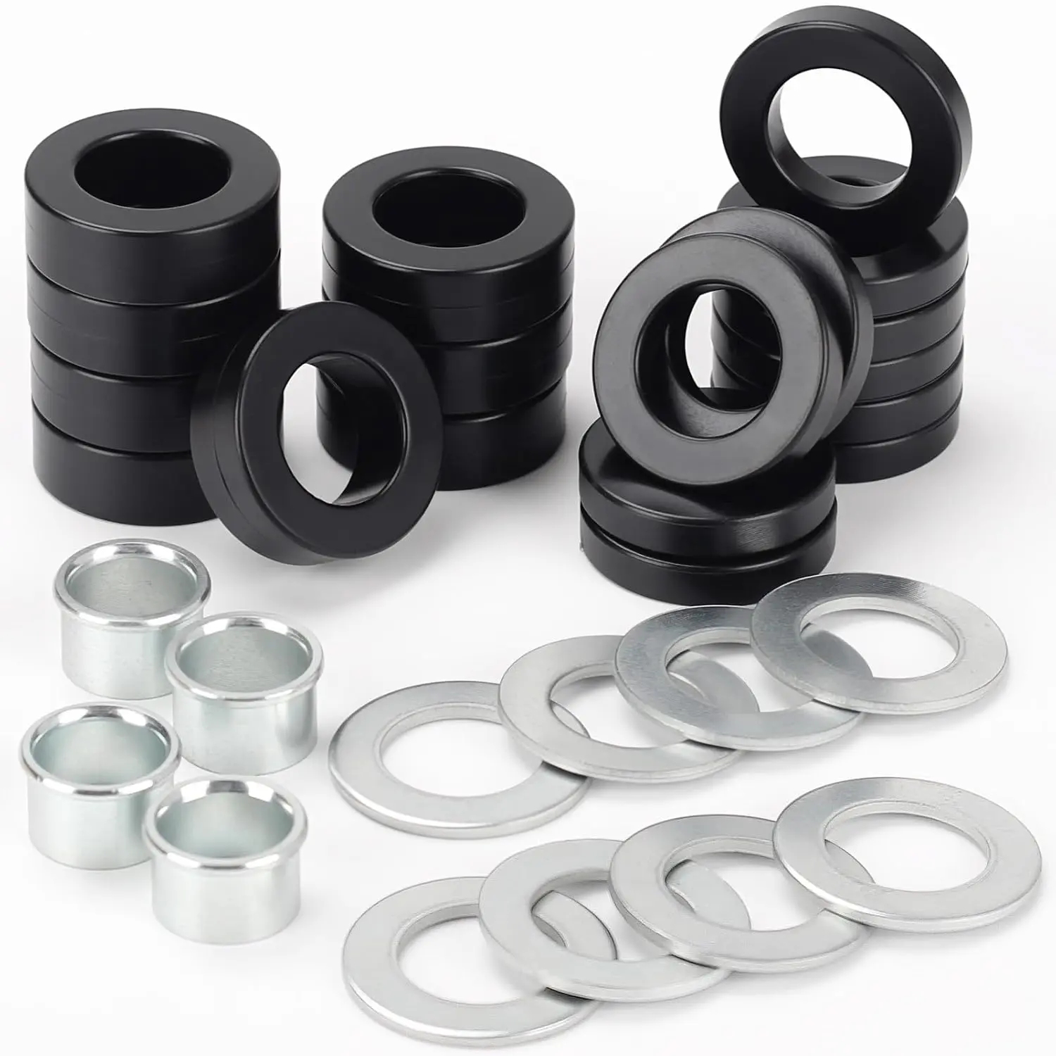 Bearing Bore Hole and Hub Length Adjustment Hardware Kit, with Flanged Bearing Sleeves, Nylon & Steel Washers
