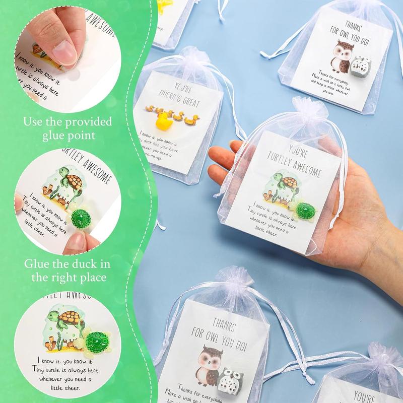 Set of 30 Employee Appreciation Gifts Bulk for Coworkers, Thank You Staff Gift with Animal Pun Note Cards, Greeting Card, Quality Materials Funny Resin Ducks Stars Whales Turtles Owls Favors, Durable Card