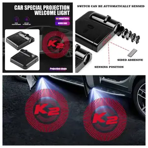 2Pcs Wireless Stick On Car Door Puddle Lights, LED Logo Welcome Courtesy Projector Light Fit for Kia Rio (K2) No Drilling Required
