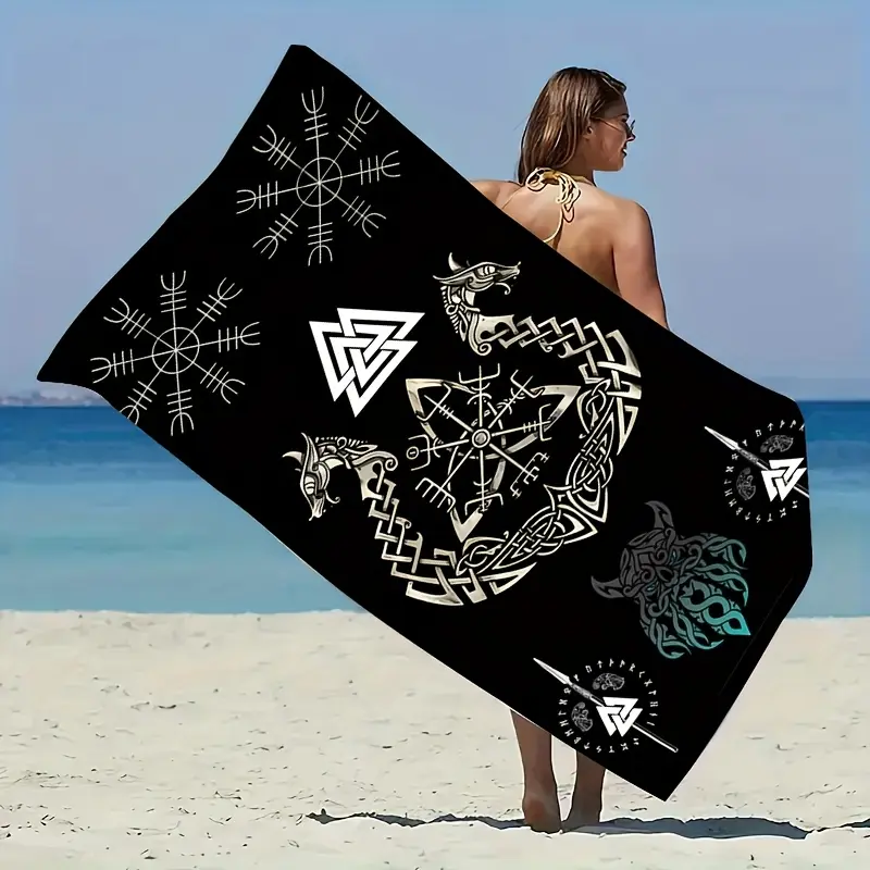 essential,,standard,portable,,hostess,gift,,xl,luxury,bathtowels,decorative,boat,personalized,custom,towels,drying,Viking Pattern Beach Towel Large Oversized Soft Microfiber Quick Dry Sandproof Absorbent Lightweight Multifunctional Car Seat Sweat Towel fo