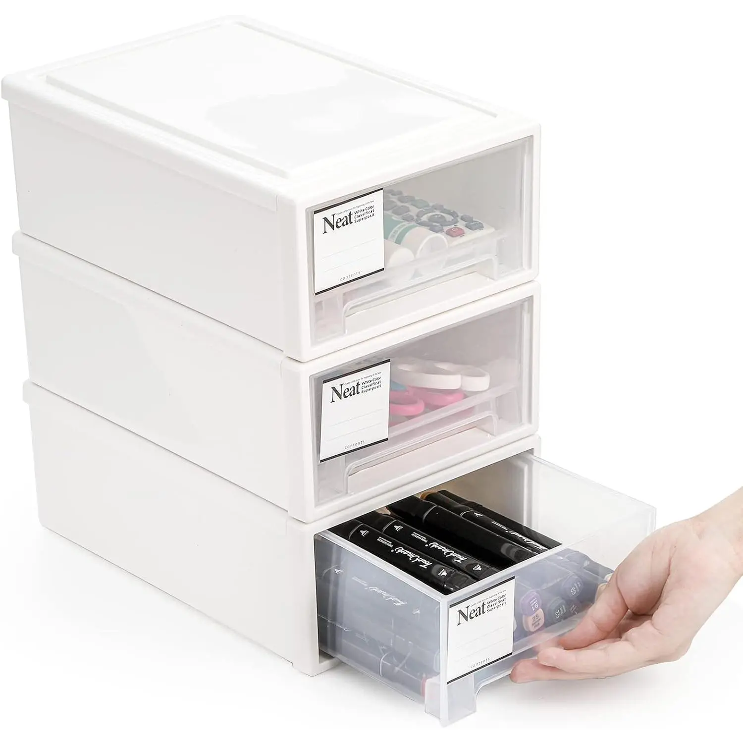 3 Pack Plastic Stackable DrawerStorage Drawers Bins, Small Drawer-type Desk Organizer Boxes, Translucent Small Chest of Drawers, Stackable Drawers for , Office, Desktop