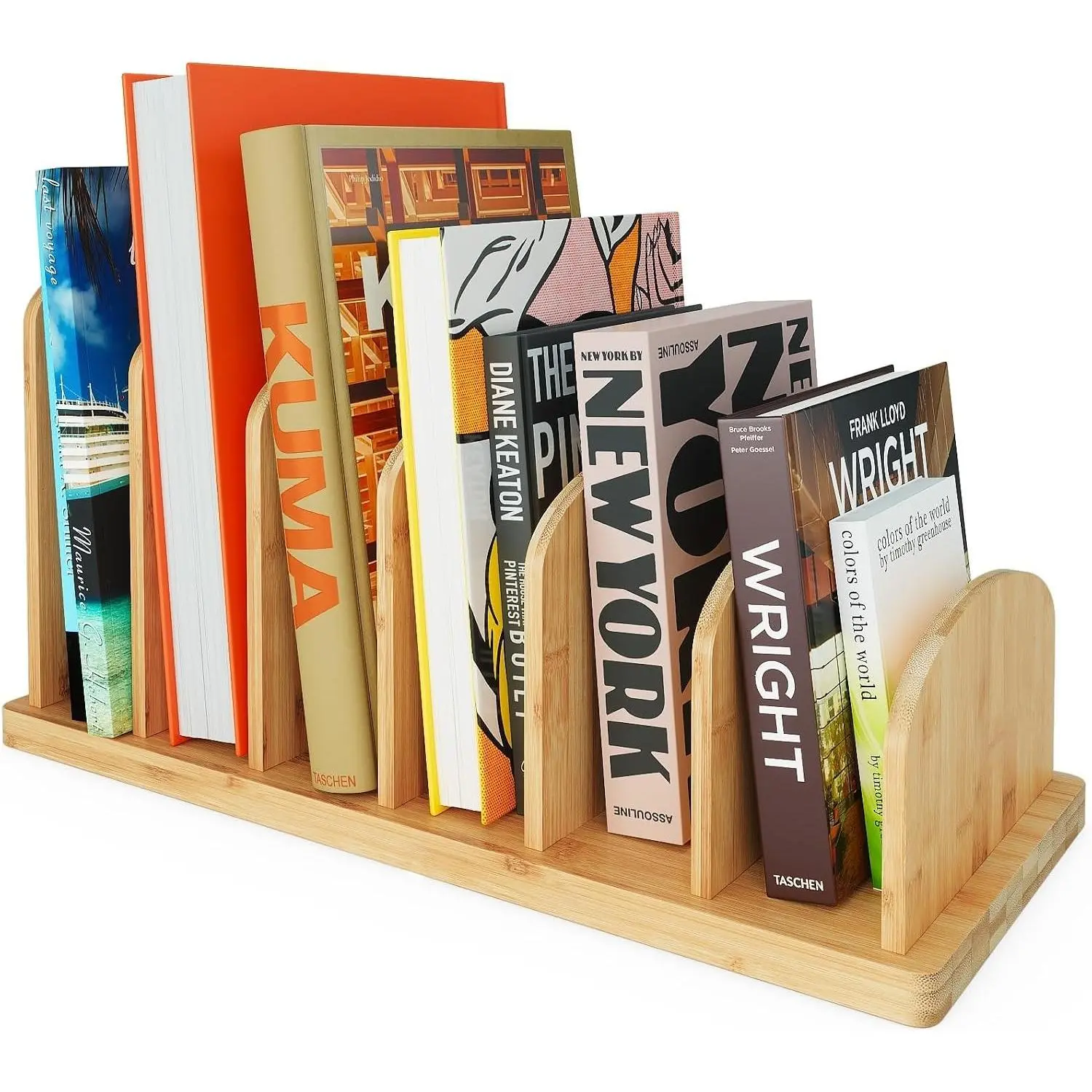 Cook Book Organizer, 6 Sections, Recipe Book Holder Rack, Tabletop Stand for Convenient Cookbook Storage, Vertical Cook Book Stand Kitchen, Binder Holder for Desk & Countertop (Bamboo)