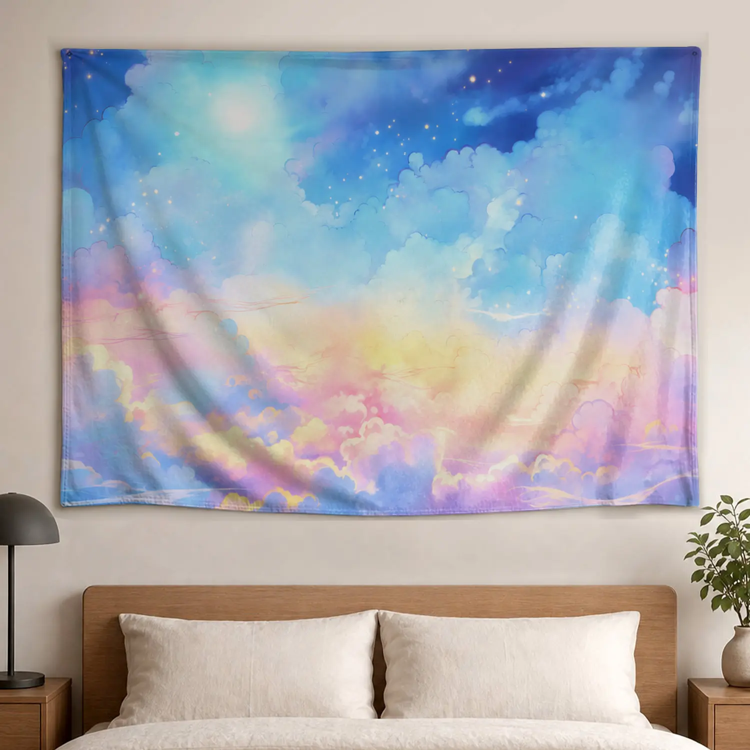 Dreamy Pastel Sky Cloud Wall tapestry,Large size Printed Horizontal Tapestry blanket,Polyester Fabric Wall Hanging for living room,bedroom,No Installation Required,Indoor,Outdoor,Gift for Family and Friends