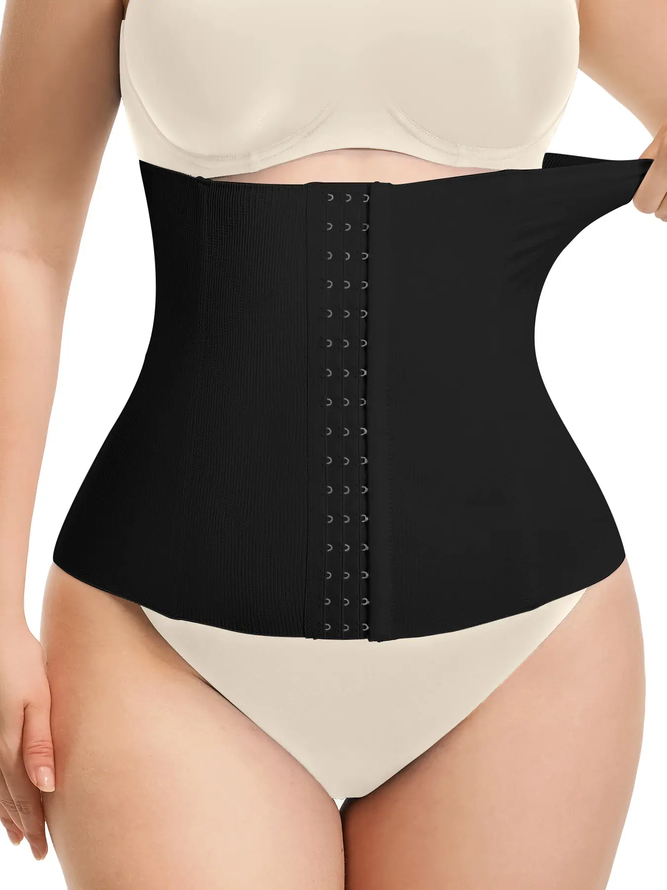 Women's Solid Color Hook And Eye Waist Trainer, High Stretch Seamless Double Layer Waist Cincher, Casual Body Shaper for Women