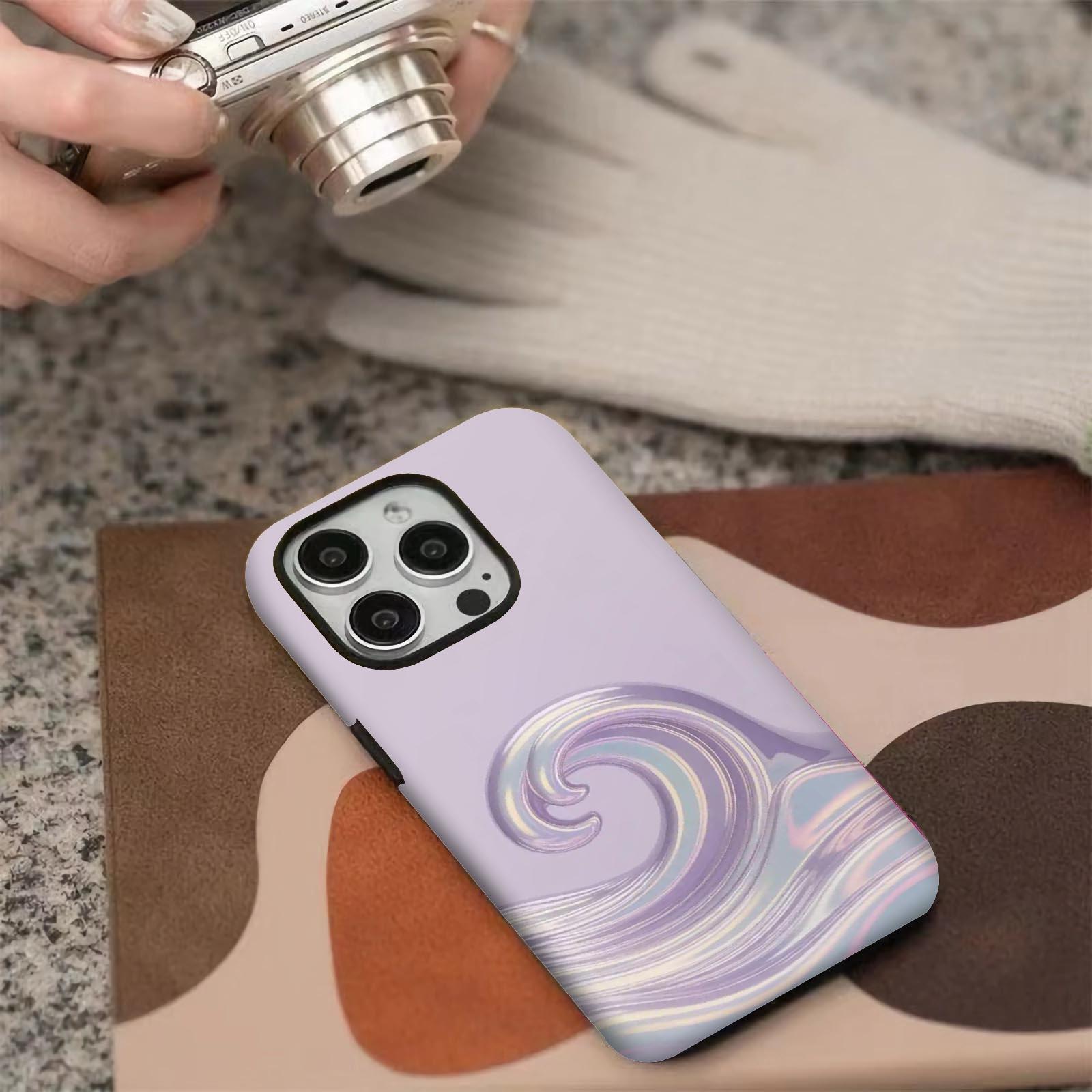 Purple, wave, iridescent Soft And Hard Two-In-One Film Printed Full Pattern Case For IPhone 16 15 14 13 1211 Pro Max Plus Phone Case