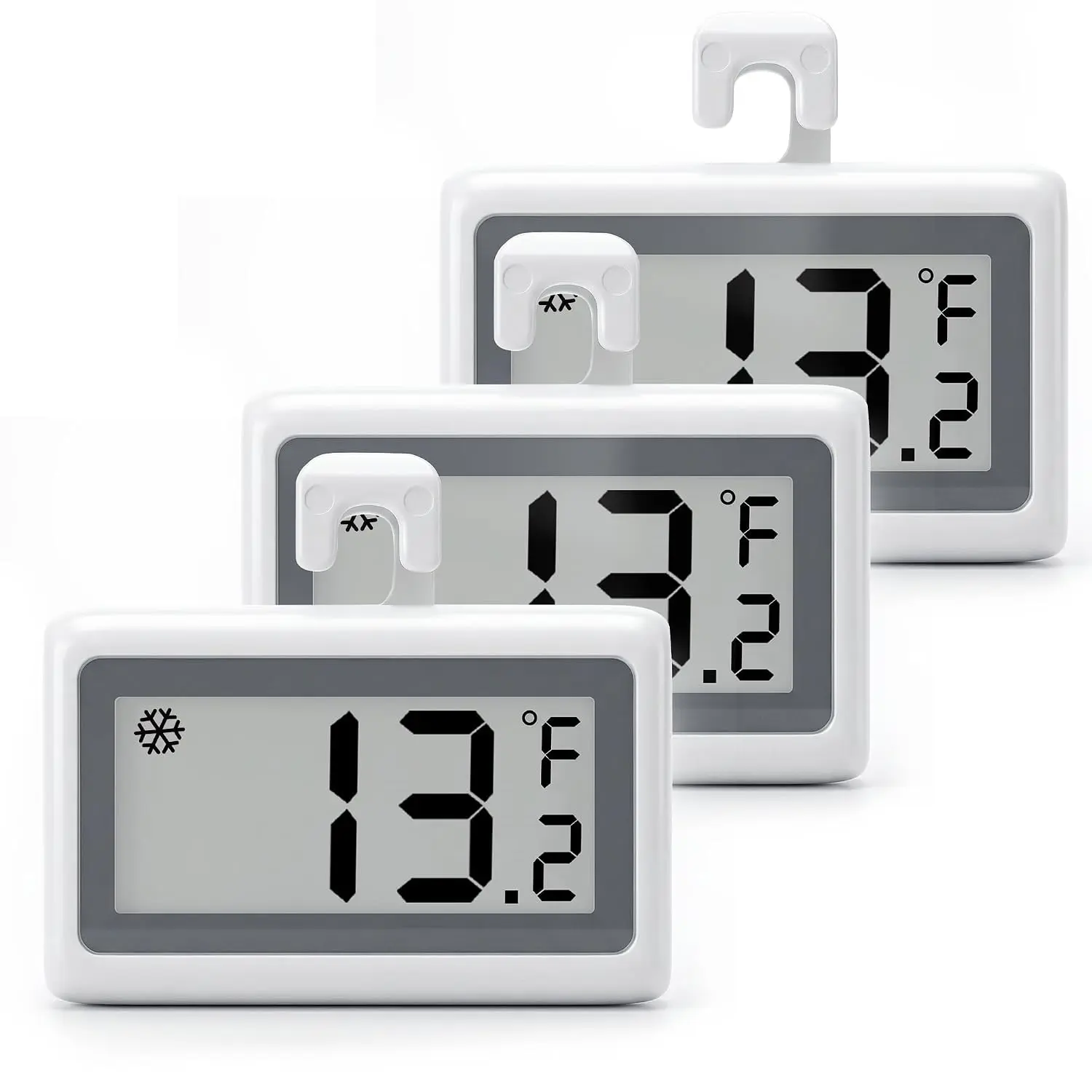 Digital Refrigerator Thermometer, White LCD Display with Hook Mount, Temperature Monitor for Freezer, Fridge - 3 PCS