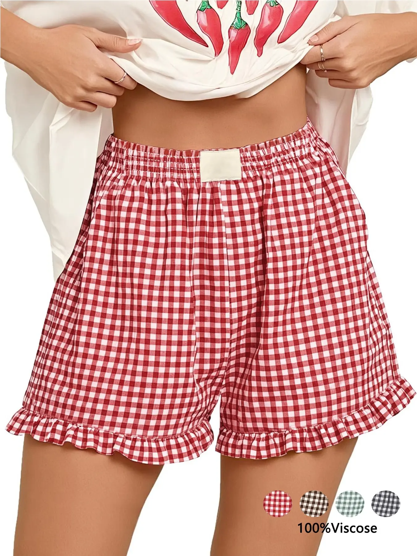 Women's Plaid Shorts Fashion Casual Elastic Waist Pocket Sleepwear Womenswear Full Cotton Breathable Casual Summer Loungewear Versatile Loose Shorts Y2K Girls Leisure Shorts Indoor Sleepwear Pajamas Loungewear Nightwear Garment