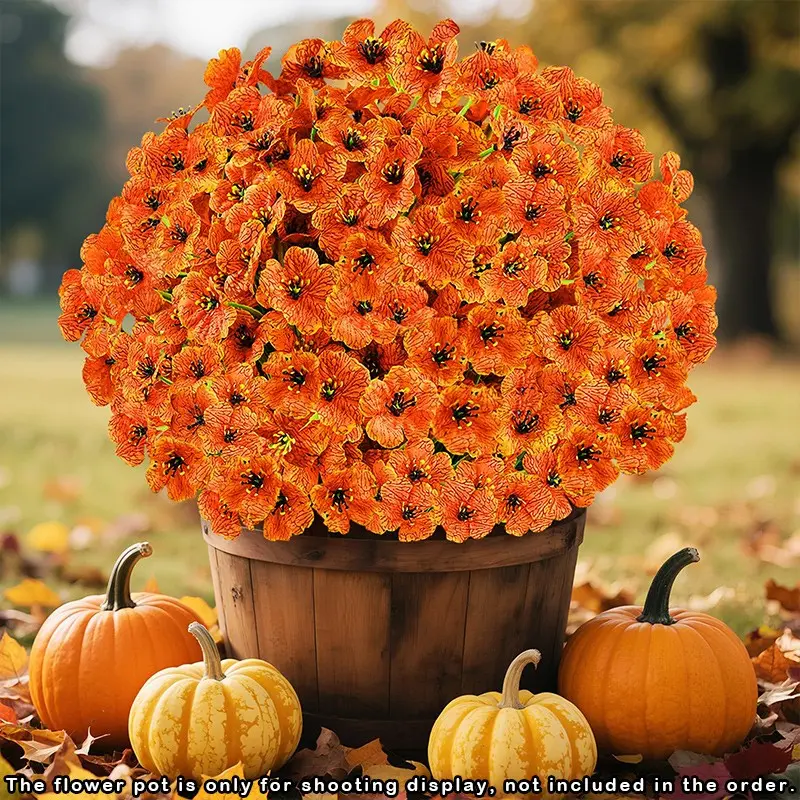 28 Bundles Artificial Fall Flowers for Outdoors, Realistic Fake Mums for Autumn Outside Decoration, Faux Orange Flowers for Planter, Window Box Porch Patio Decor