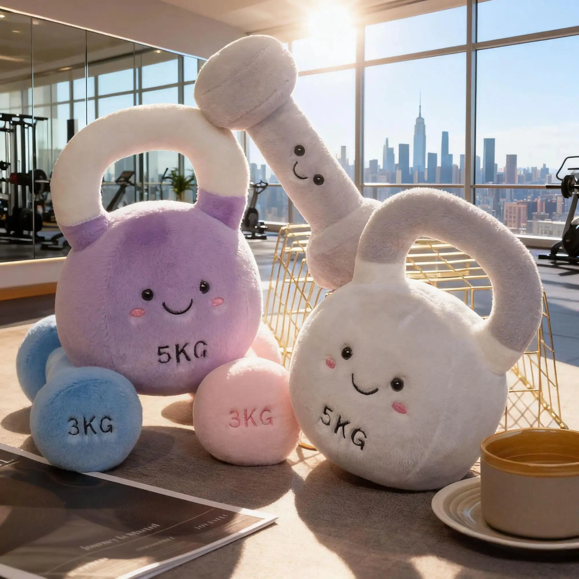 Dumbbell Kettlebell Plush Doll - Soft Fitness Tool Shaped Stuffed Toy, Kids Cushion & Desktop Decoration,  Kettlebell Plush Toy