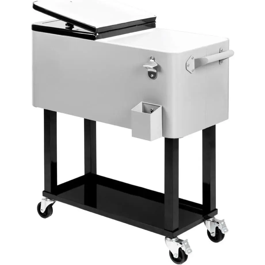 Rolling Ice Chest, Portable Patio Party Bar Drink Cooler Cart, with Shelf, Beverage Pool with Bottle Opener