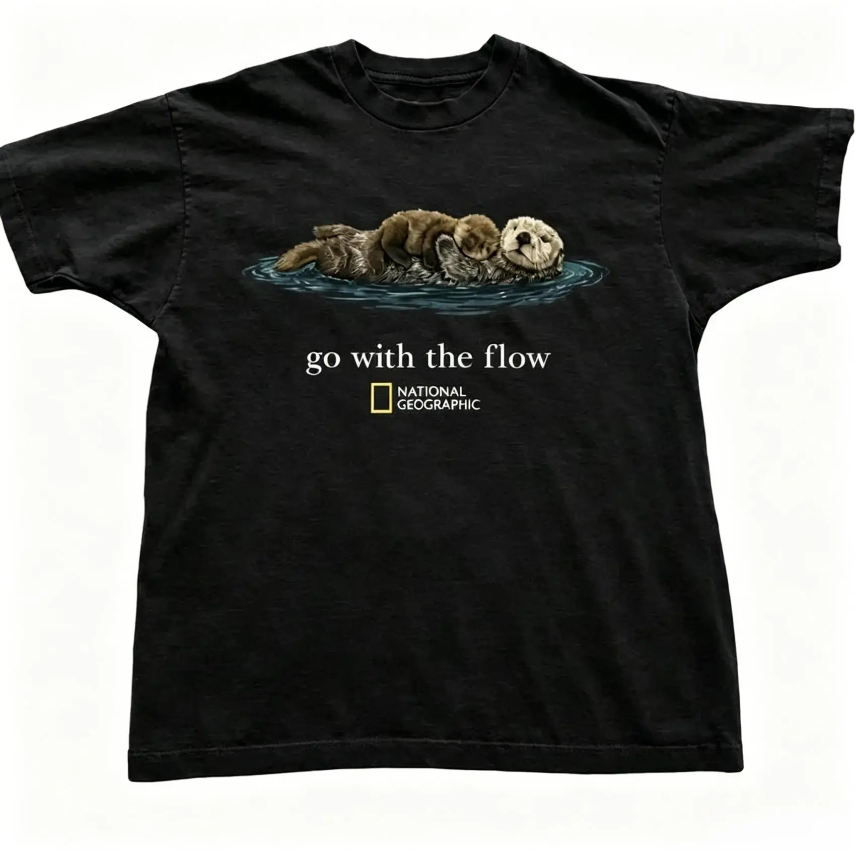 [Sale off up to 50%25] Otter Go With The Flow Graphic T-Shirt Unisex Vintage Style Animal Lover Gift Cute Sea Otter Tee Nature Inspired Shirt