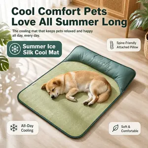 Summer Pet Cooling Mat, Cooling Dog Bed with Neck Support Design, Ultra-Durable Sleeping Pad for Cats & Dogs, Breathable Cool Bed Mat Easy to Clean for All Seasons