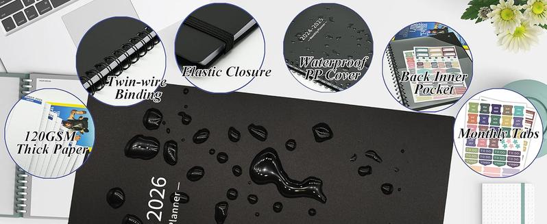 Monthly Planner20252026 (7.4'' x 9.6''), 2025 Calendar 18 Months Planner from Jan 2025Jun 2026, Academic Planner with Monthly Tabs  Pocket, Perfect for School  Work, 120GSM Thick Paper, Black