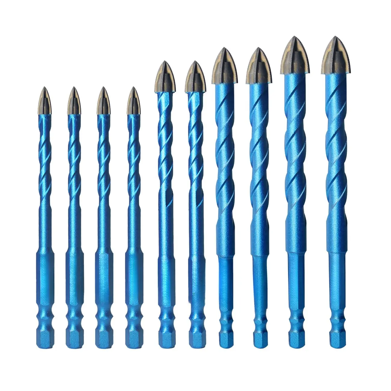 BeQell 10pcs Multi-Size Masonry Diamond Drill Bits Kit - 1/4"-1/2" Diamond Tips Carbide Core Drill Bits with Quick Change Shank for Wood, Plastic, Brick, Ceramic Tile