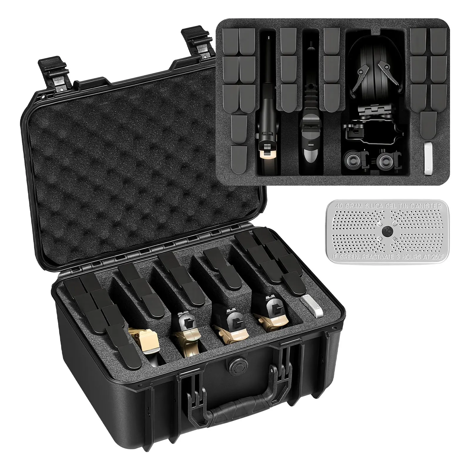 Hard Pistol Case, Heavy Duty Hard Gun Case with XPE Foam Lining, Waterproof Pistol Storage Box with Customizable Interior Handle for Gun, Lenses, Camera, Gear, TSA Compliant, 15.9x12.5x7.5 in