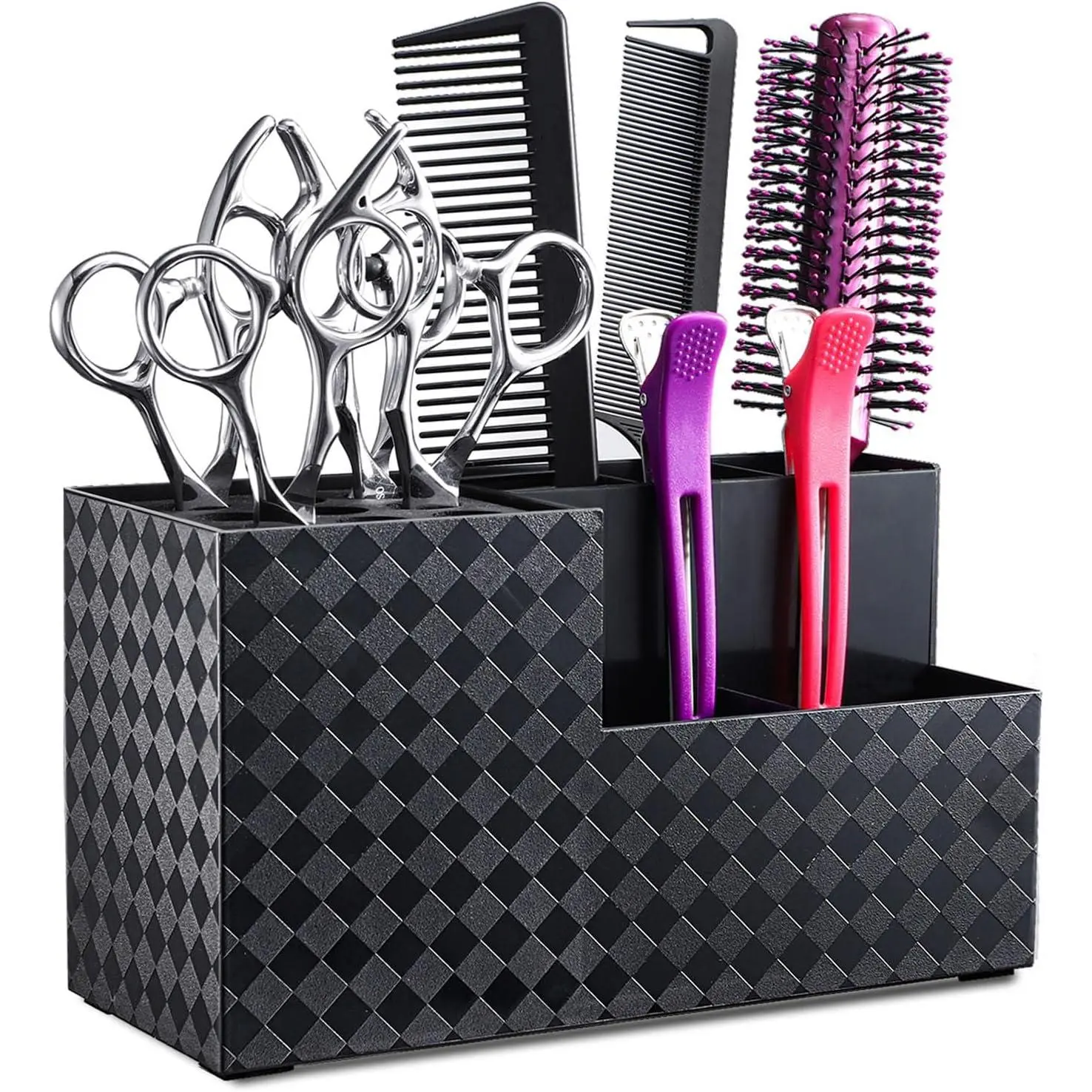 Hairdressing Scissors Holder Shears Block, Barber Shop Scissor Organizer Stand, Hairdressing Tools Storage Box for Hairstyling Combs Clips Brushes, Salon Barber Scissor Holder Rack