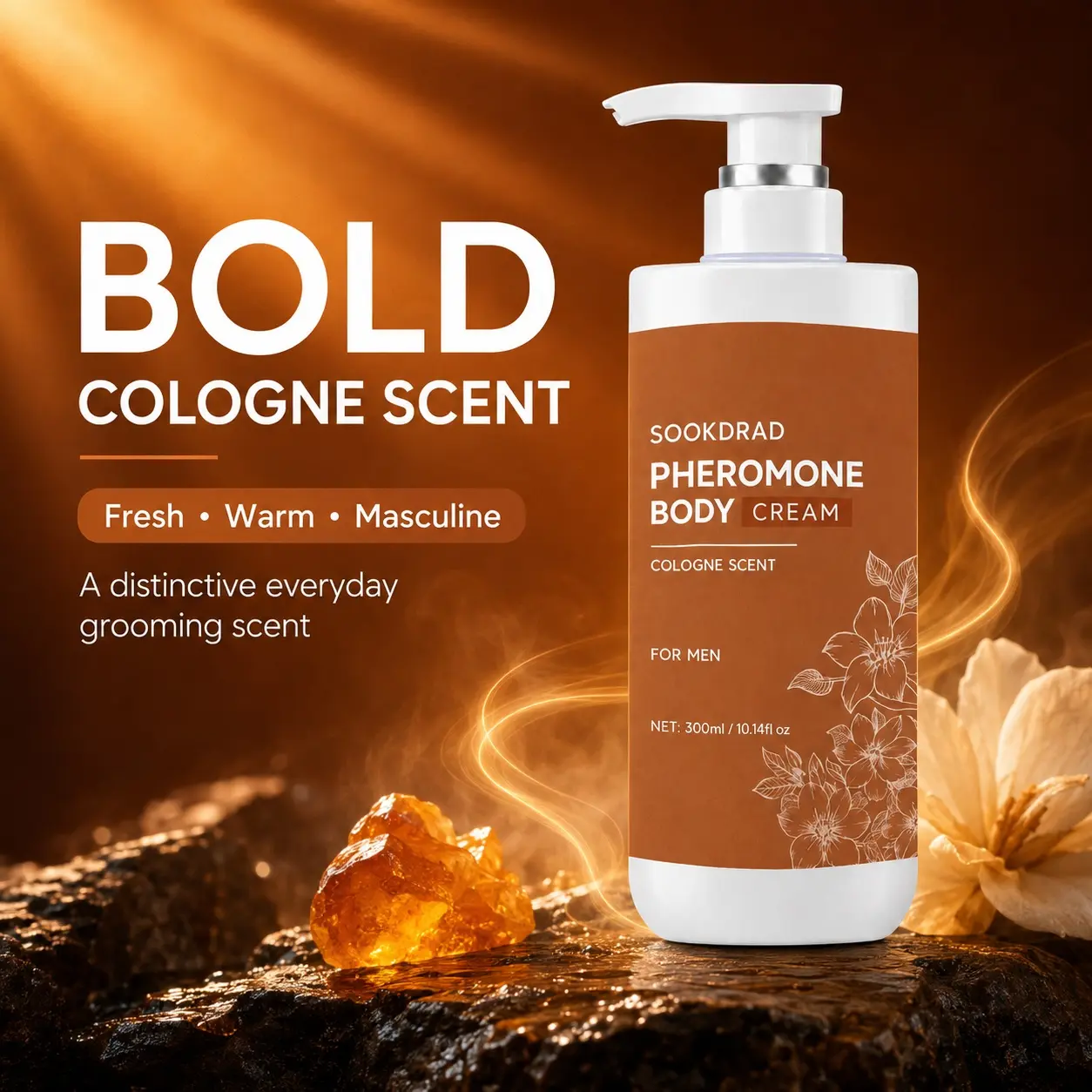 pheromone body cream, cologne scent, for men, 300ml/10.14fl oz