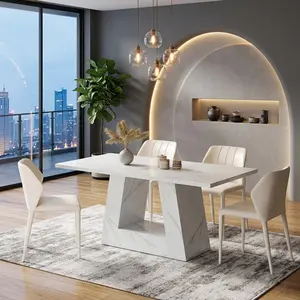 Modern Faux Marble Dining Table, 63 Inch Rectangular Dinner Table for 4-6 Persons, Multi-Functional Kitchen Dining Room Table, Sturdy Leisure Table for Home Living Room Restaurant Use