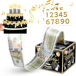 Birthday Money Box, Music & Light Birthday Card with 0-9 DIY Number, Cash Gifts for Women Men Boys Girls, Birthday Party Decoration Supplies