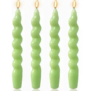 4 Pack 7 Inch Sage-Green Spiral Taper Candles, Unscented Dripless Fat Twisted Candlesticks for Home Décor Party and Celebrations